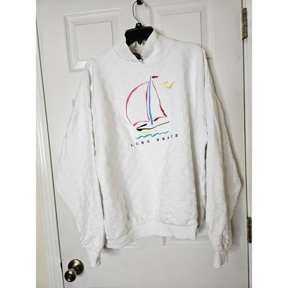 Vintage 90s Wek The World LONG BEACH Textured Crewneck Sweatshirt Size XL USA - Picture 10 of 10